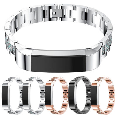 Fb.m59.ss.5 Gallery Fitbit Alta Stainless Bangle Bracelet W Blue Rhinestone In Silver