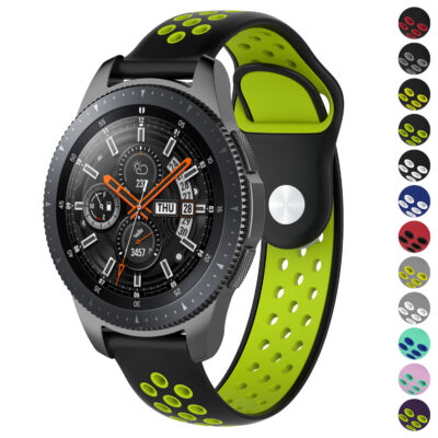 S.r10.1.11 Gallery Black & Green StrapsCo Perforated Silicone Rubber Watch Band Strap Compatible With Samsung Galaxy Watch, Galaxy Watch Active & Gear
