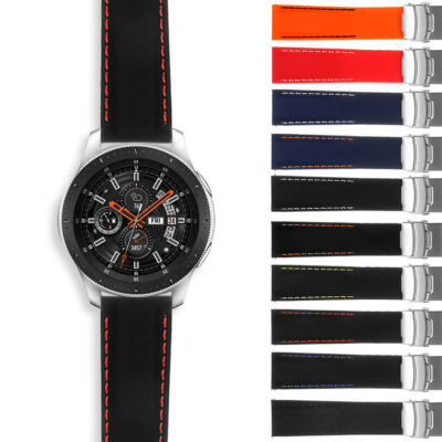 S.pu12 StrapsCo Silicone Rubber Watch Band Strap With Stitching For Samsung Galaxy Watch 46mm Silver