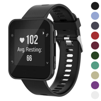 G.r44.1 Gallery Black StrapsCo Silicone Rubber Watch Band Strap For Garmin Forerunner 30 & 35