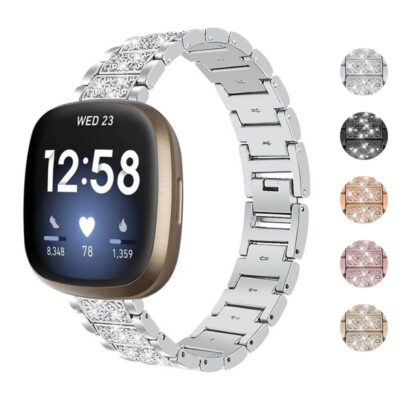 Fb.m127.ss Gallery Silver StrapsCo Stainless Steel Metal Bracelet Watch Band With Rhinestones For Fitbit Versa 3 & Fitbit Sense