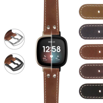 fb.v3.ds14 DASSARI Vintage Leather Pilot Strap with Rivets Fitbit Versa 3