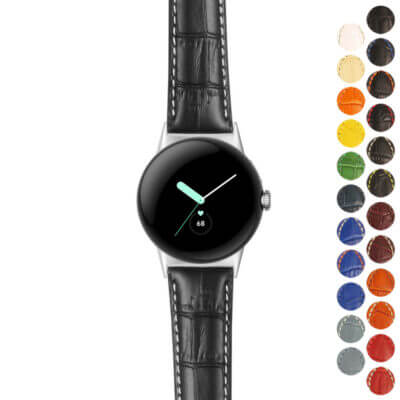 st21 Black and White Stitching Crocodile Embossed Strap For Google Pixel Watch