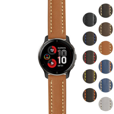 g.v2p.st23 Gallery Tan & White StrapsCo Heavy Duty Mens Leather Watch Band Strap 20mm