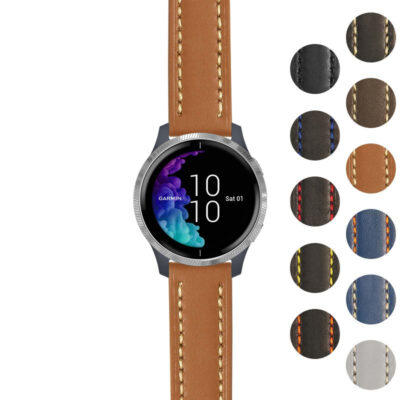 g.venu.st23 Gallery Tan & White StrapsCo Heavy Duty Mens Leather Watch Band Strap 20mm