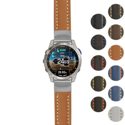 g.d2m1.st23 Gallery Tan & White StrapsCo Heavy Duty Mens Leather Watch Band Strap 20mm