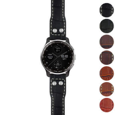 g.dax10.iw1 Gallery Black with White Stitching StrapsCo DASSARI Aviator Crocodile Embossed Leather Strap 20mm