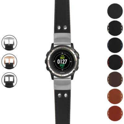 g.d2ch.ds15 Gallery Black StrapsCo DASSARI Pilot Leather Watch Band with Brush Silver Buckle 22mm