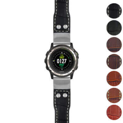 g.d2ch.iw1 Gallery Black with White Stitching StrapsCo DASSARI Aviator Crocodile Embossed Leather Strap 22mm