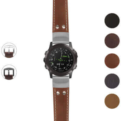 g.d2dpx.ds14 Gallery Tan StrapsCo DASSARI Vintage Leather Pilot Watch Band with Brush Silver Buckle 22mm
