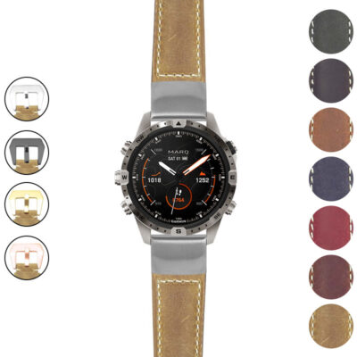 g.mrq2.p560a Gallery Beige StrapsCo DASSARI Salvage Thick Padded Distressed Italian Leather Watch Band Strap with Silver Buckle