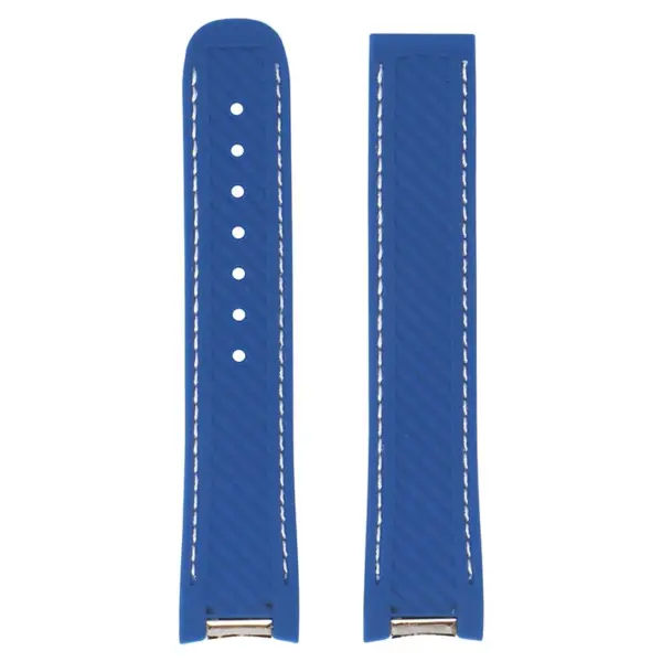r.om5 .5 Main Blue StrapsCo Silicone Rubber Strap for Omega Seamaster Aqua Terra with White Stitching