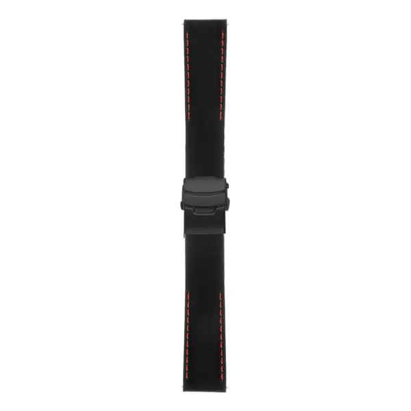 Rubber Strap In Black W Red Stitching & Matte Black Clasp