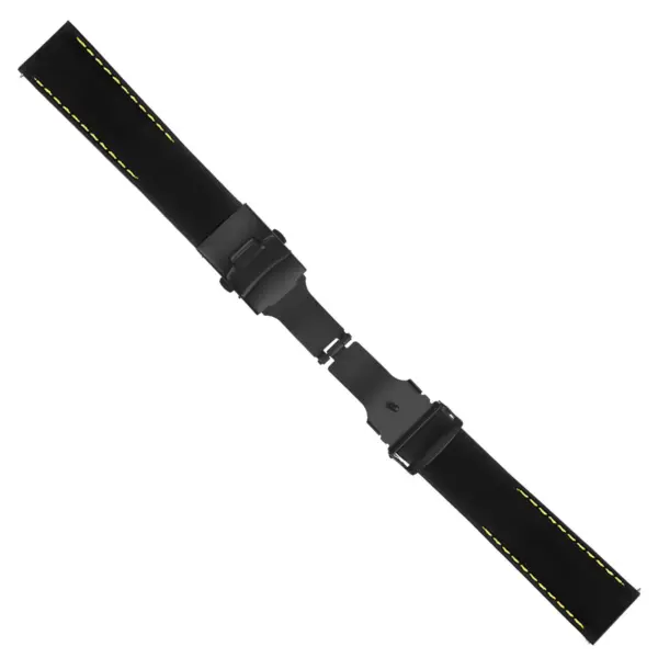 Rubber Strap In Black W Yellow Stitching & Matte Black Clasp