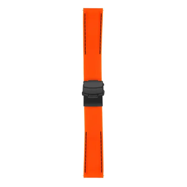 Rubber Strap In Orange W Black Stitching & Matte Black Clasp