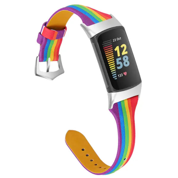 Fb.l47.abc Main Rainbow StrapsCo Slim Genuine Leather Strap For Fitbit Charge 5