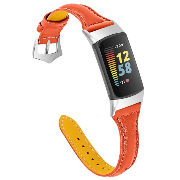 Fb.l47.12 Orange StrapsCo Slim Genuine Leather Strap For Fitbit Charge 5 Women's