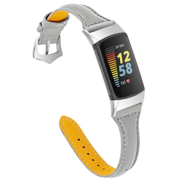 Fb.l47.7 Main Grey StrapsCo Slim Genuine Leather Strap For Fitbit Charge 5 Women's