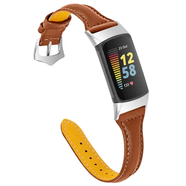 Fb.l47.2 Main Brown StrapsCo Slim Genuine Leather Strap For Fitbit Charge 5 Women's