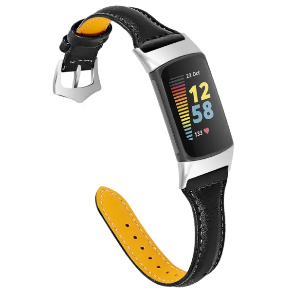 Fb.l47.1 Main Black StrapsCo Slim Genuine Leather Strap For Fitbit Charge 5 Women's