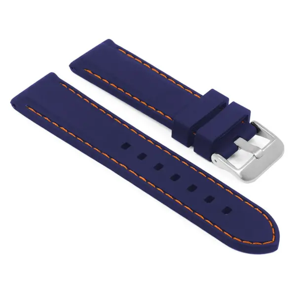 pu1.5.12.bs Main Blue Orange Brushed Silver Buckle StrapsCo Silicone Rubber Divers Watch Band Strap with Contrast Stitching