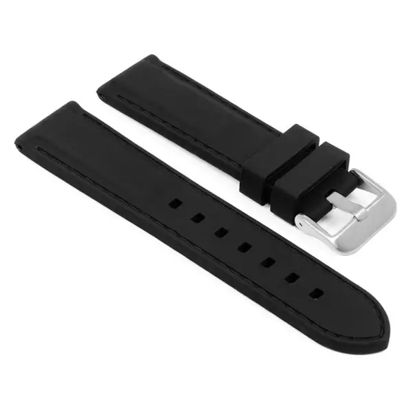 pu1.1.1.bs Main Black Brushed Silver Buckle StrapsCo Silicone Rubber Divers Watch Band Strap with Contrast Stitching