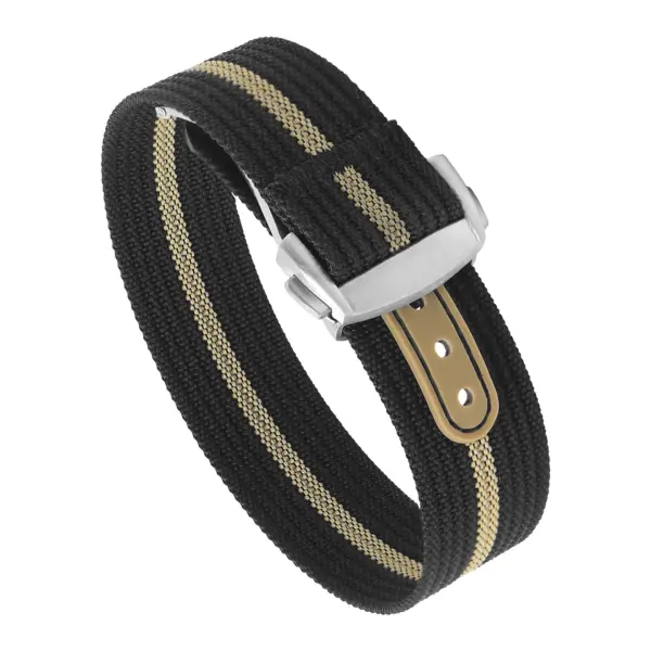 nt16.1.17.bs Round Black & Beige StrapsCo One Piece Explorer Watch Band Strap with Deployant Clasp 18mm 20mm 22mm