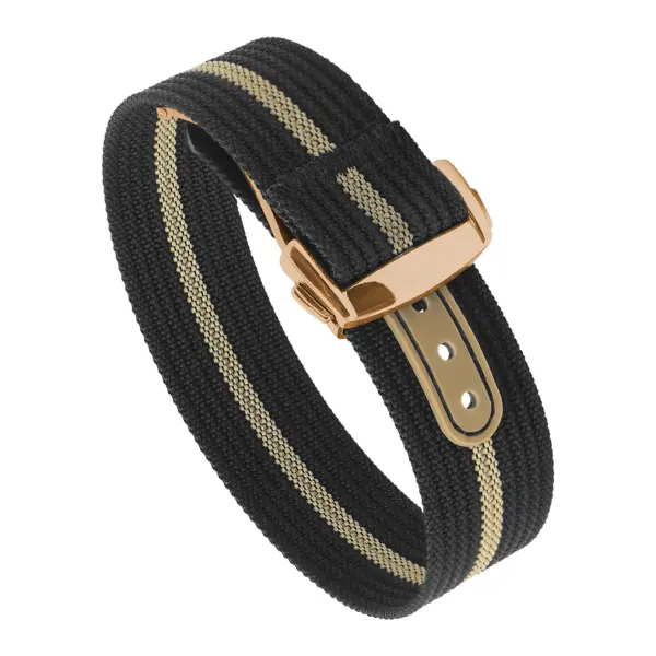 nt16.1.17.rg Round Black & Beige StrapsCo One Piece Explorer Watch Band Strap with Deployant Clasp 18mm 20mm 22mm
