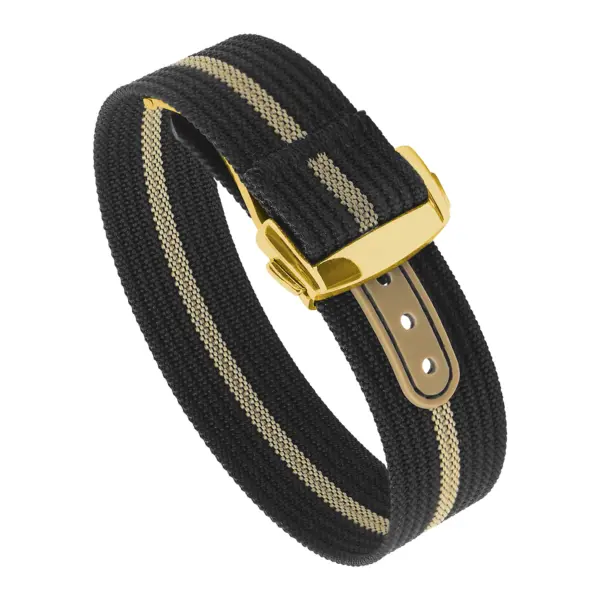 nt16.1.17.yg Round Black & Beige StrapsCo One Piece Explorer Watch Band Strap with Deployant Clasp 18mm 20mm 22mm