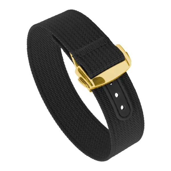 nt16.1.yg Round Black StrapsCo One Piece Explorer Watch Band Strap with Deployant Clasp 18mm 20mm 22mm