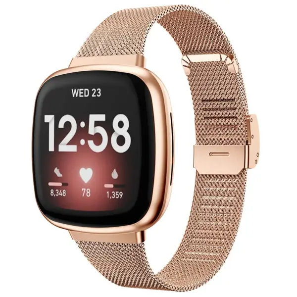 fb.m132.rg Main Rose Gold StrapsCo Slim Stainless Steel Mesh Watch Band Strap for Fitbit Versa 3 Fitbit Sense