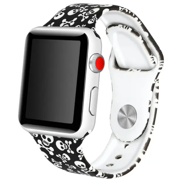 A.r4.f Main Skull & Bones StrapsCo Silicone Rubber Colorful Pattern Watch Band Strap For Apple Watch Series 123 38mm 42mm