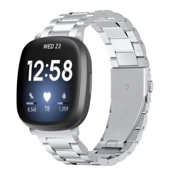 fb.m162.ss Silver StrapsCo Oyster Bracelet Watch Band Strap for Fitbit Versa 3 Fitbit Sense 2