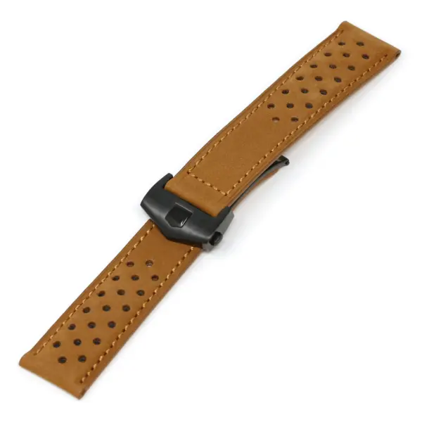 L.tag1.3.mb Tan (Black Buckle) Alt StrapsCo Suede Perforated Leather Watch Band Strap For Tag Heuer 22mm