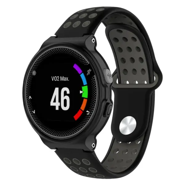 G.r33.1.7 Main Black & Grey StrapsCo Perforated Silicone Rubber Watch Band Strap For Garmin Forerunner & Approach