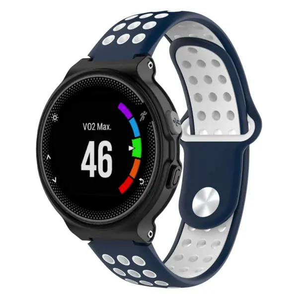 G.r33.5.22 Main Dark Blue & White StrapsCo Perforated Silicone Rubber Watch Band Strap For Garmin Forerunner & Approach