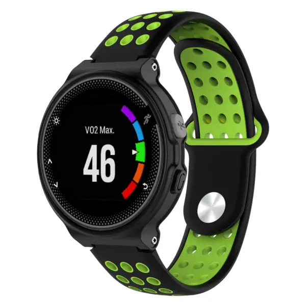 G.r33.1.11 Main Black & Green StrapsCo Perforated Silicone Rubber Watch Band Strap For Garmin Forerunner & Approach