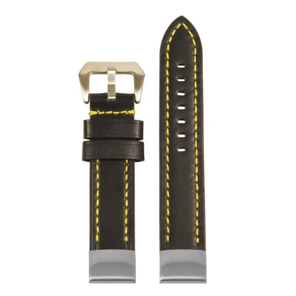 st23 Main Up Black & Yellow StrapsCo Heavy Duty Mens Leather Watch Band Strap