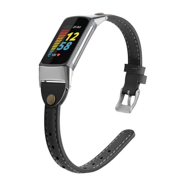 fb.l51.1 Main Black strapsco Slim Leather Band for Fitbit Charge 5