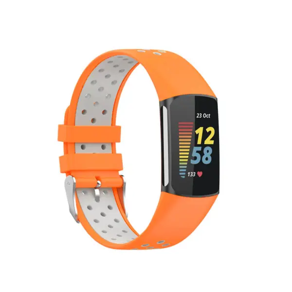 Fb.r75.12.7 Main Orange & Grey StrapsCo Sport Band For Fitbit Charge 5 Silicone Rubber Strap