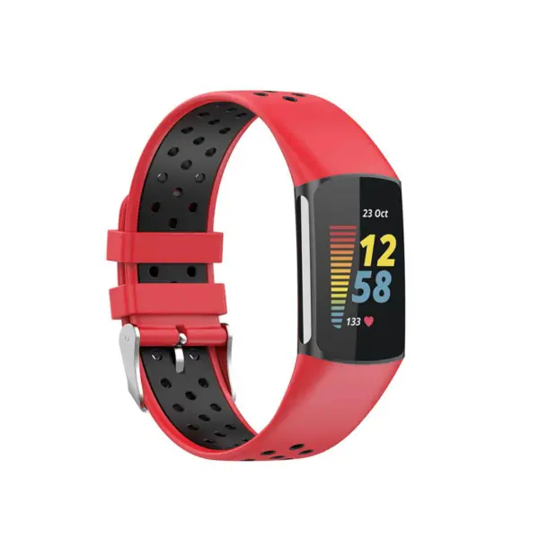 Fb.r75.6.1 Main Red & Black StrapsCo Sport Band For Fitbit Charge 5 Silicone Rubber Strap