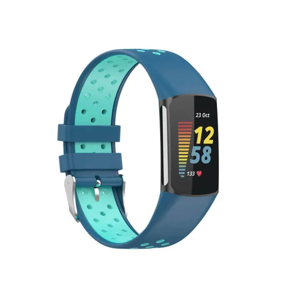 Fb.r75.5.11 Main Blue & Aqua StrapsCo Sport Band For Fitbit Charge 5 Silicone Rubber Strap