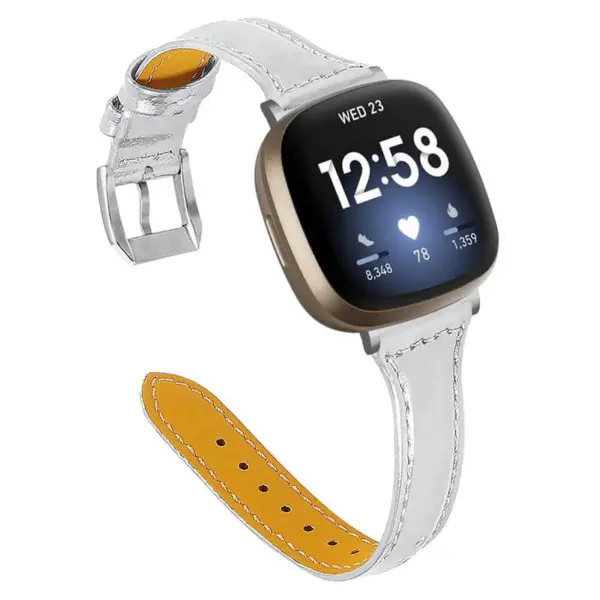 fb.l37.ss Main Silver StrapsCo Slim Narrow Genuine Leather Watch Band Strap for Fitbit Versa 3 Fitbit Sense