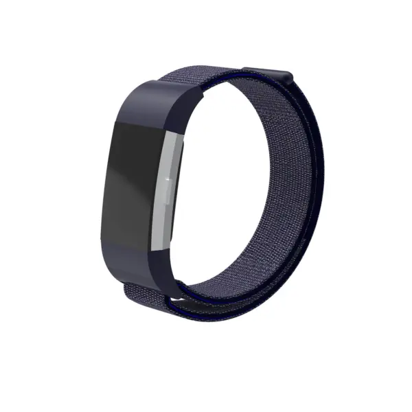 Fb.ny6.5.7 Front Navy Blue & Grey StrapsCo Woven Nylon Watch Band Strap For Fitbit Charge 2