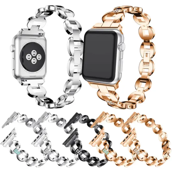 A.m18 All Colour StrapsCo Alloy Metal Link Watch Bracelet Band With Rhinestones For Apple Watch Series 1234 38mm 40mm 42mm 44mm