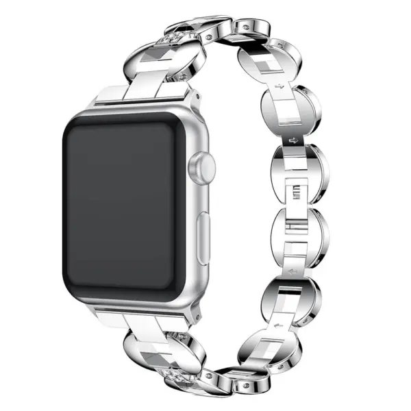 A.m18.ss.22 Main Silver & White StrapsCo Alloy Metal Link Watch Bracelet Band With Rhinestones For Apple Watch Series 1234 38mm 40mm 42mm 44mm
