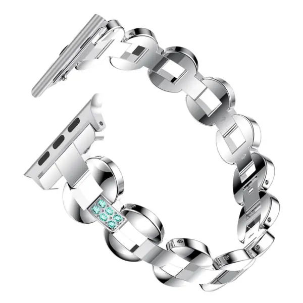 A.m18.ss.5 Alt Silver & Blue StrapsCo Alloy Metal Link Watch Bracelet Band With Rhinestones For Apple Watch Series 1234 38mm 40mm 42mm 44mm