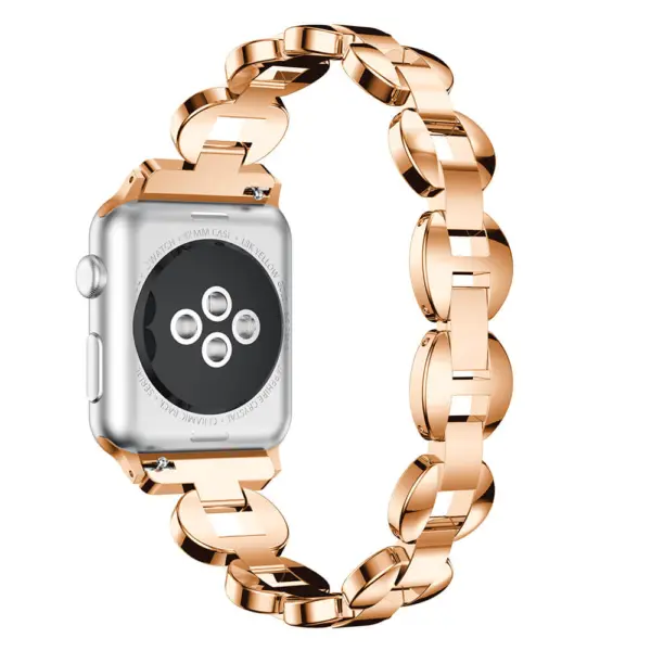 A.m18.rg.22 Back Rose Gold & White StrapsCo Alloy Metal Link Watch Bracelet Band With Rhinestones For Apple Watch Series 1234 38mm 40mm 42mm 44mm