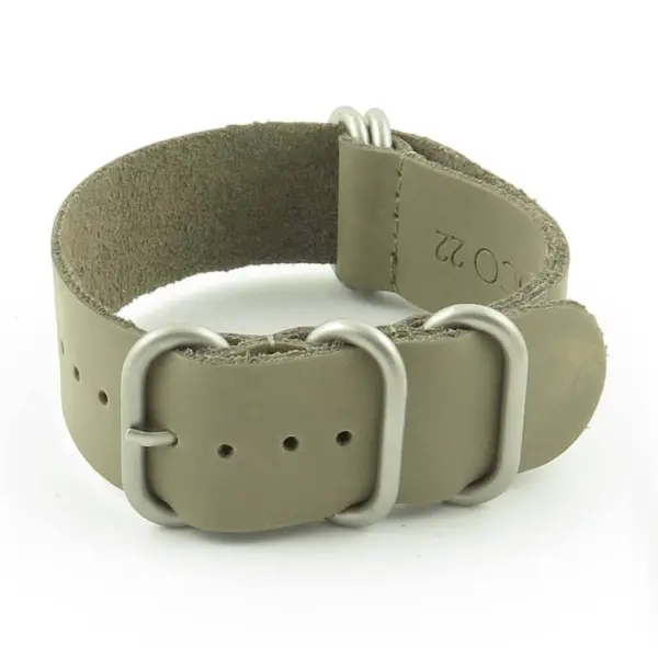 nt.7 5 Ring Leather NATO Strap in Grey