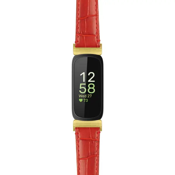 st20 Red Gold Buckle + Gold Adapter Main StrapsCo Crocodile Watch Band Strap For Fitbit Inspire 3